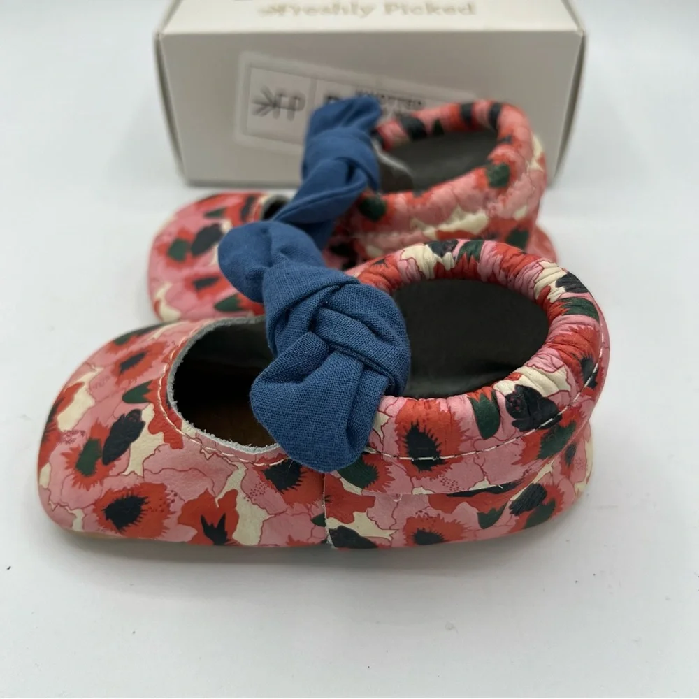 Freshly Picked Knotted Bow Moccasins Leather Toddler‎ Sz 5 Island Bloom Floral
